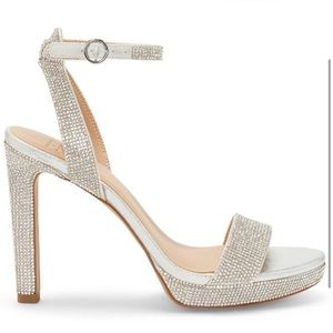 INC Womens Daivi 3 Silver Crystal Open Toe Ankle Heels Shoes NWT